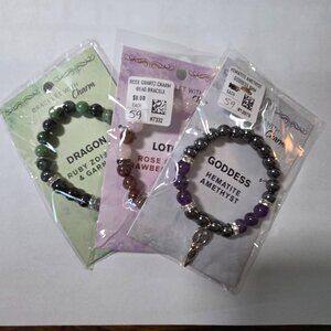 Bundle of Three 8mm Gemstone with Charm Bracelets NWT